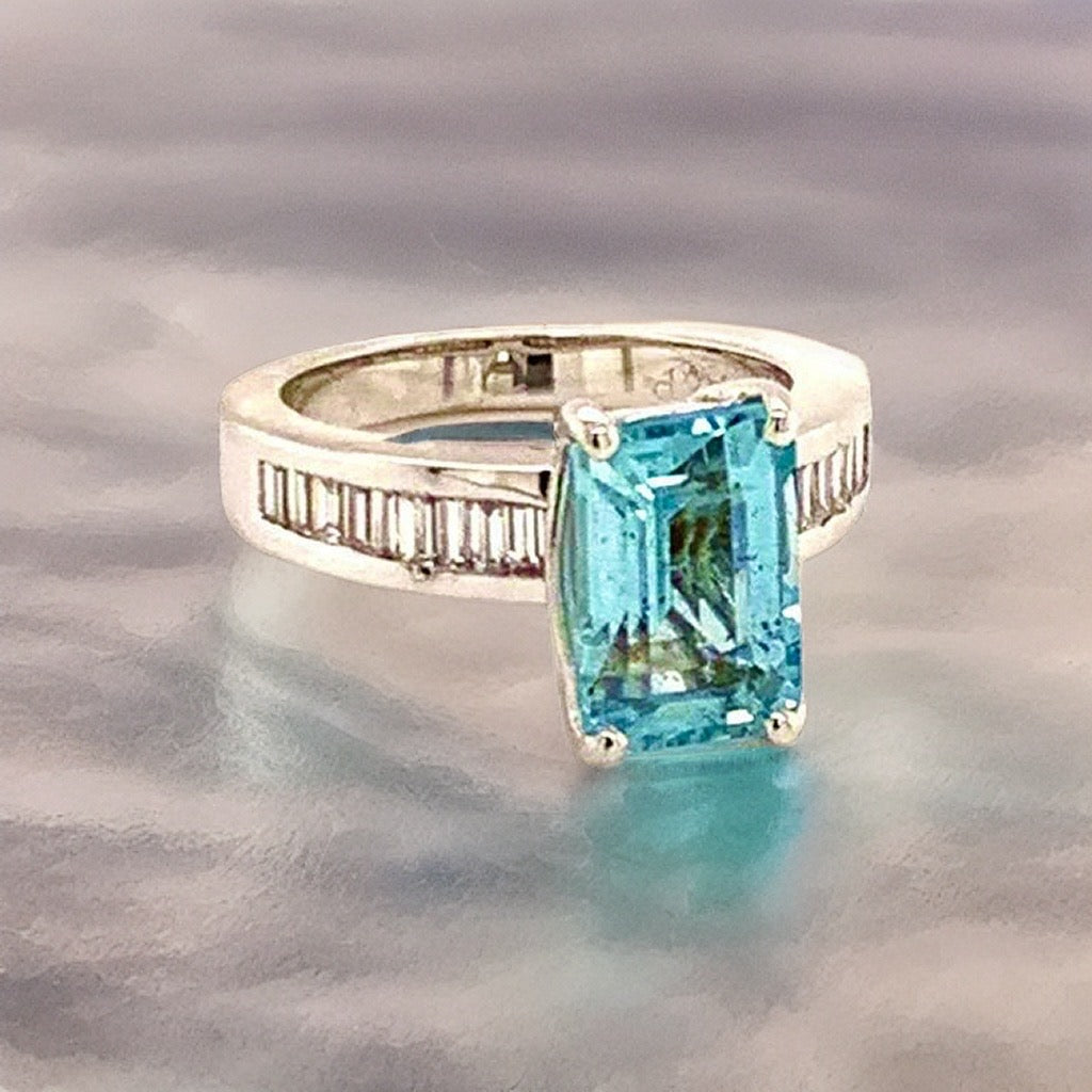Diamond Aquamarine Ring 3.30TCW 14k Gold Women Certified $4,200 911203 - Certified Fine Jewelry