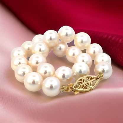 Natural Akoya Pearl Bracelet Size 7.5" 14k Y Gold 8 mm Certified $699 311639