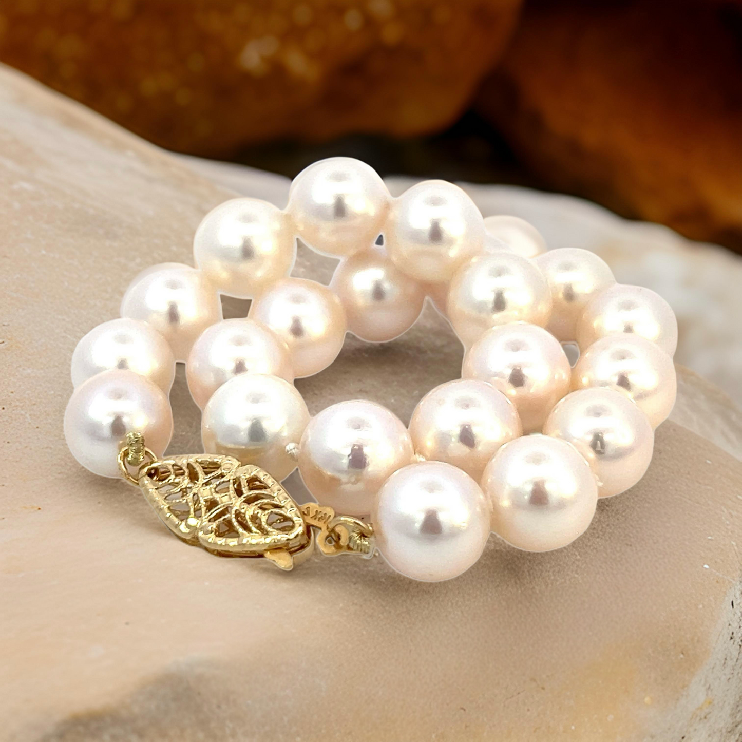 Natural Akoya Pearl Bracelet Size 7.5" 14k Y Gold 8 mm Certified $699 311639