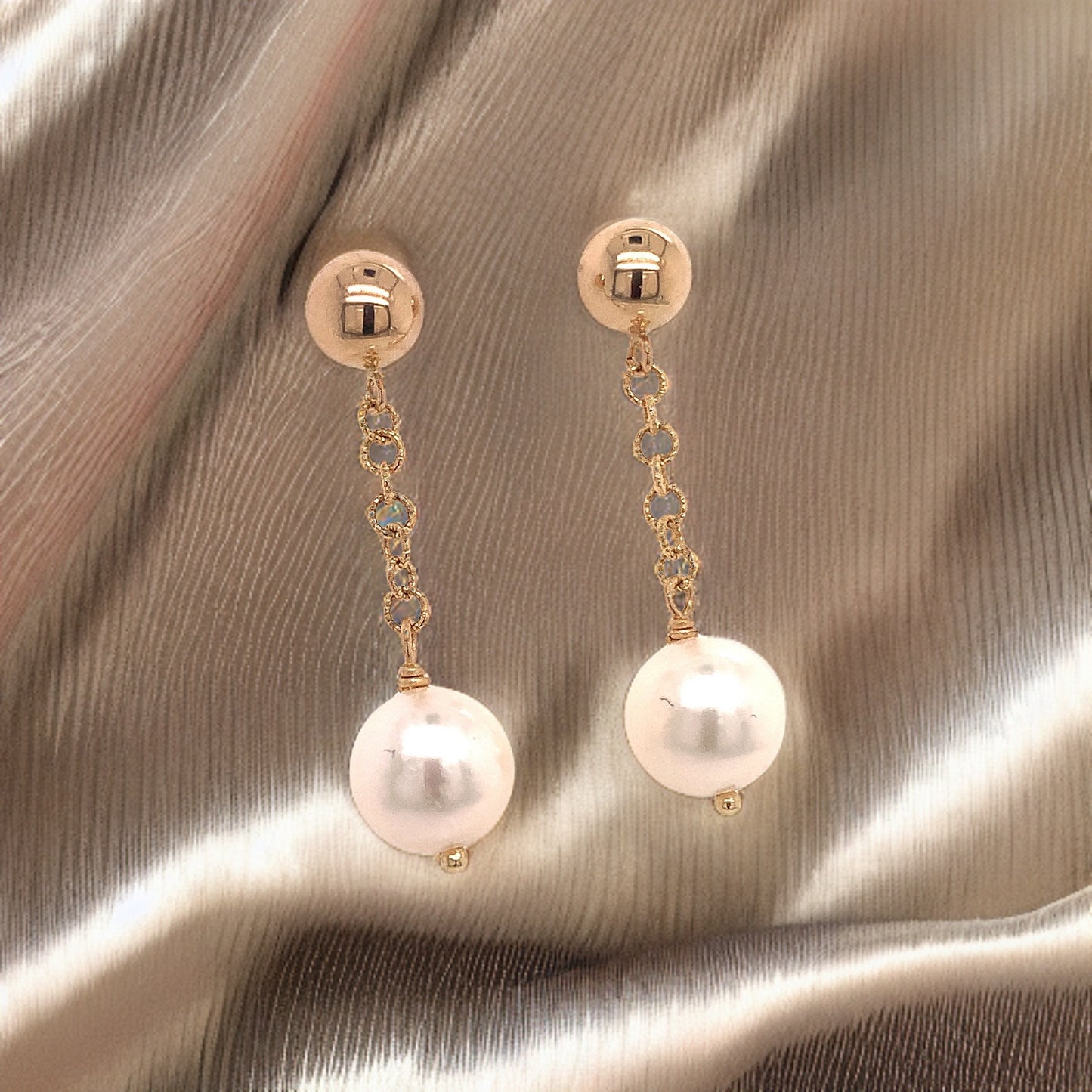Akoya Pearl Dangle Earrings 1.25" 14k Gold 8.19 mm Certified $990 017542