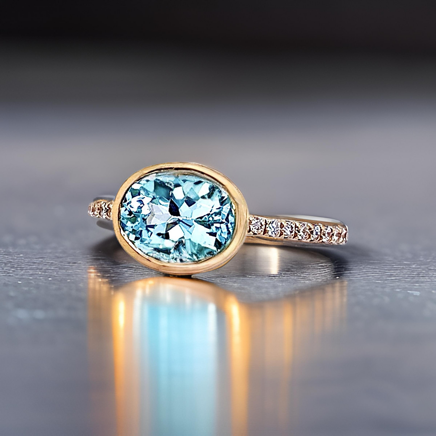 Natural Aquamarine Diamond Ring 6.5 14k Yellow Gold 2.08 TCW Certified $2,650 221350