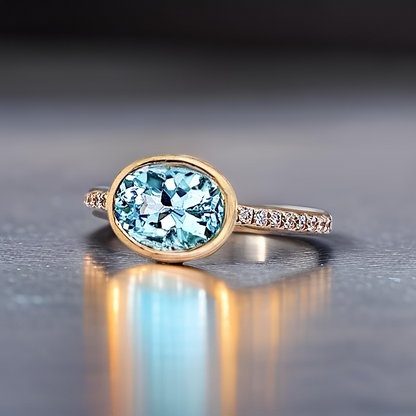 Natural Aquamarine Diamond Ring 6.5 14k Yellow Gold 2.08 TCW Certified $2,650 221350