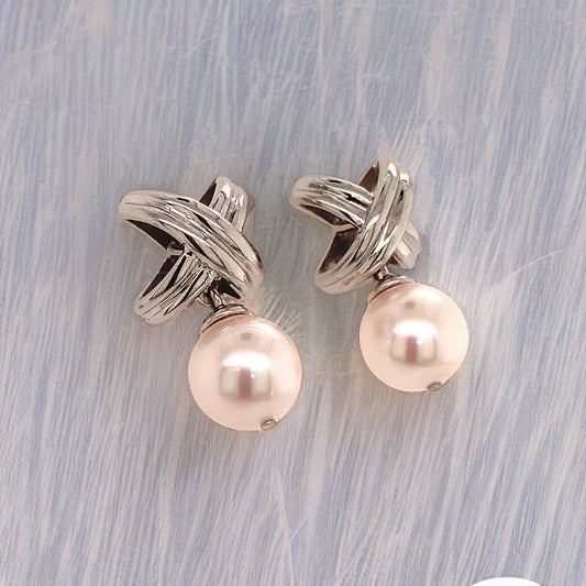 Akoya Pearl Dangle Earrings 14k Gold 8.25 mm 0.75" Certified $1,290 112992