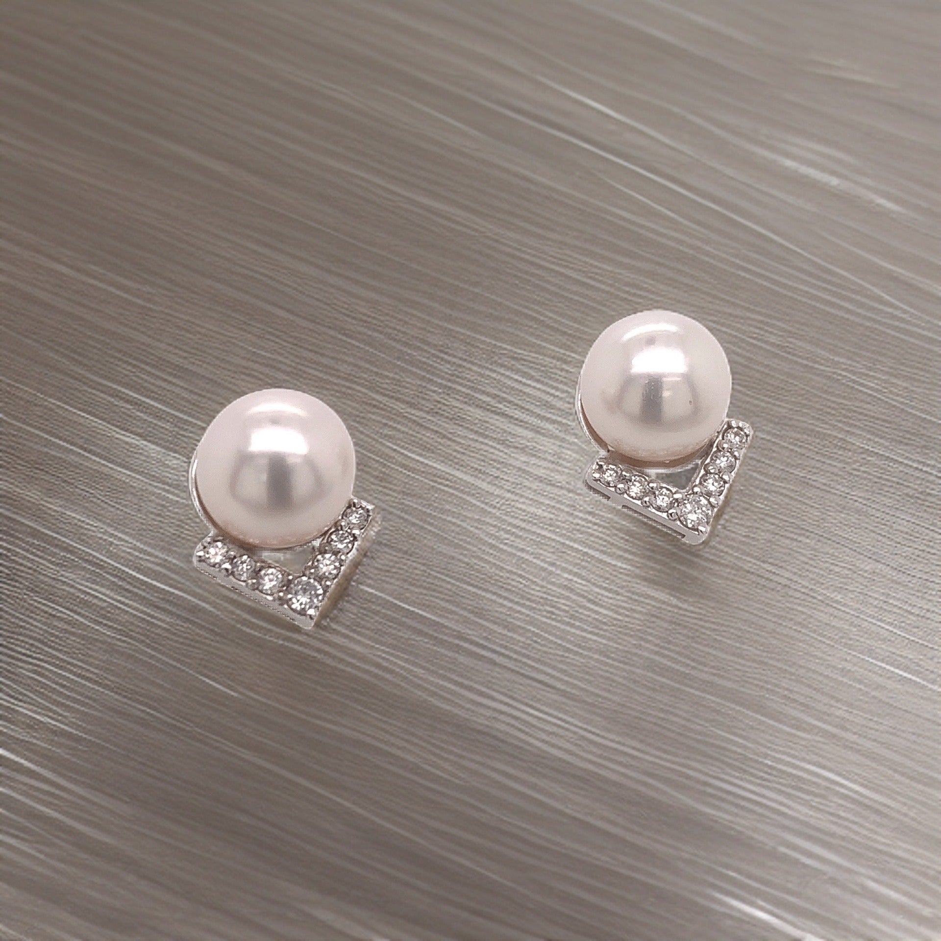 Akoya Pearl Diamond Earrings 14k Gold 9.5 mm 0.45 CTW Certified $3,975 111899 - Certified Fine Jewelry