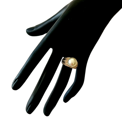 Natural South Sea Pearl Diamond Ring 7 14k Yellow Gold 0.14 CTs Certified $6,950 911035