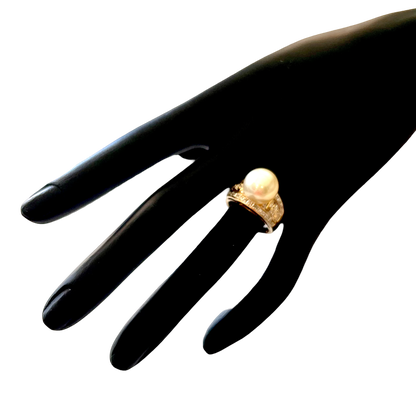 Natural South Sea Pearl Diamond Ring 7 14k Yellow Gold 0.14 CTs Certified $6,950 911035