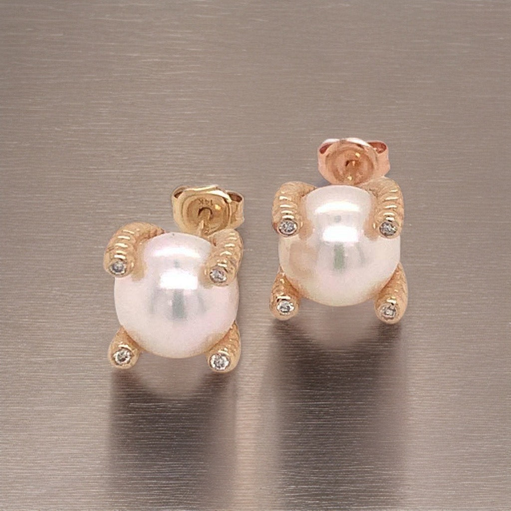 Diamond Akoya Pearl Earrings 14k Yellow Gold 9.35 mm Certified $2,950 017786 - Certified Fine Jewelry