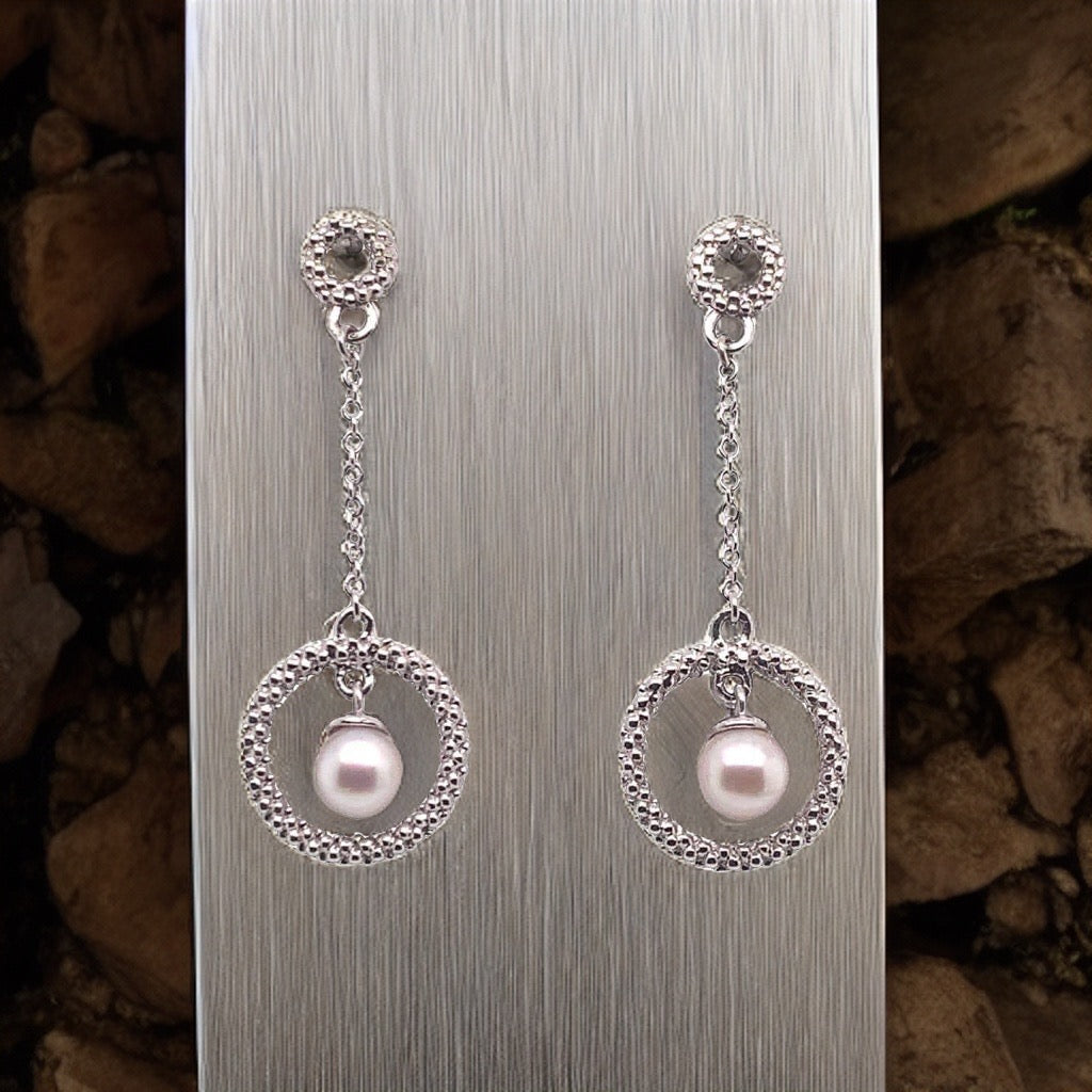 Akoya Pearl Earrings 14 KT White Gold 5.25 mm Certified $990 017544