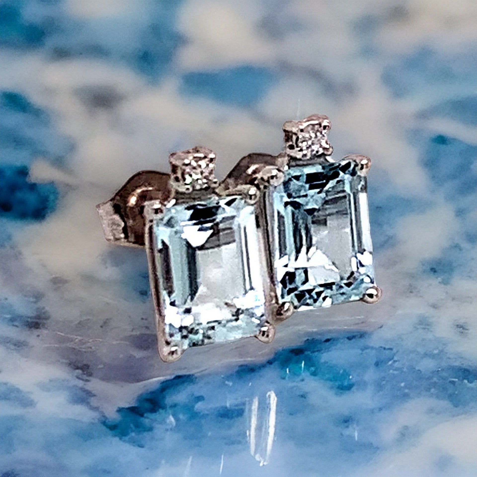 Natural Aquamarine Diamond Earrings 14k WG 1.84 TCW Certified $1,490 018716 - Certified Fine Jewelry