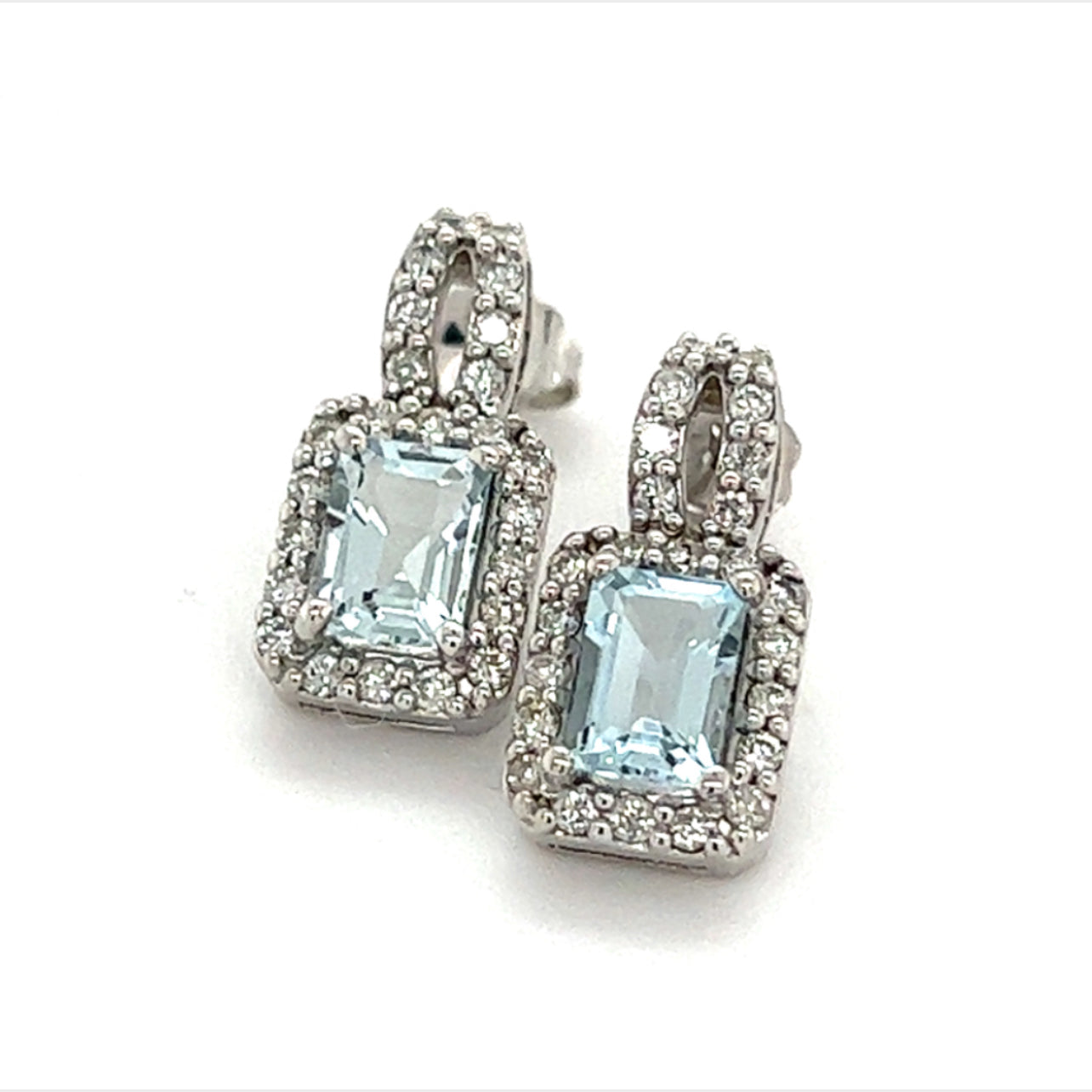 Natural Aquamarine Diamond Earrings 14k Gold 2.38 TCW Certified $4,950 215092 - Certified Fine Jewelry