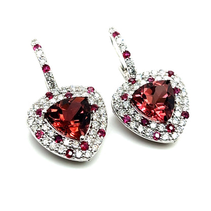 Natural Tourmaline Ruby Diamond Dangle Earrings 14k White Gold 10.53 TCW Certified $7,975 301437