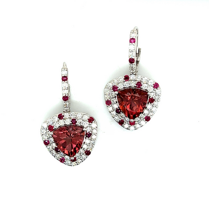 Natural Tourmaline Ruby Diamond Dangle Earrings 14k White Gold 10.53 TCW Certified $7,975 301437