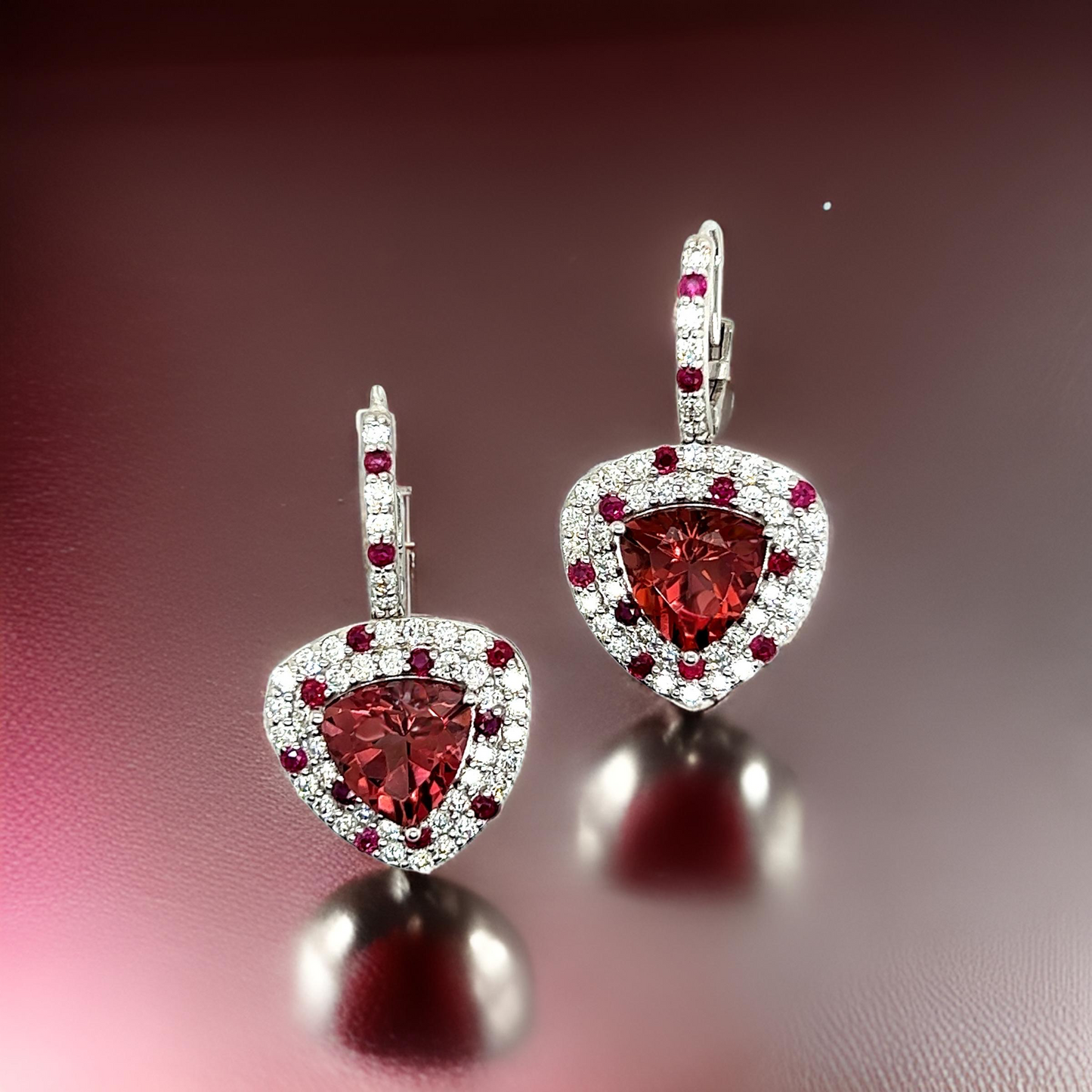 Natural Tourmaline Ruby Diamond Dangle Earrings 14k White Gold 10.53 TCW Certified $7,975 301437