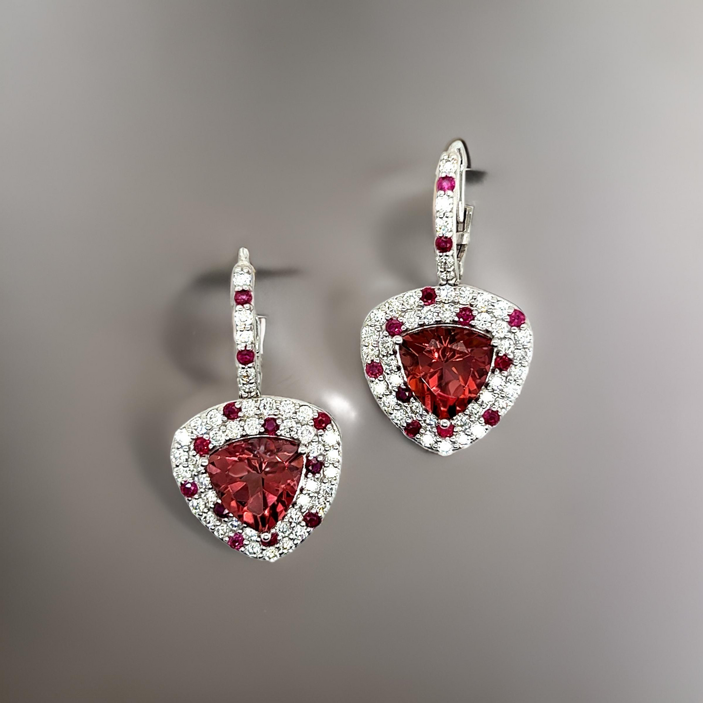 Natural Tourmaline Ruby Diamond Dangle Earrings 14k White Gold 10.53 TCW Certified $7,975 301437