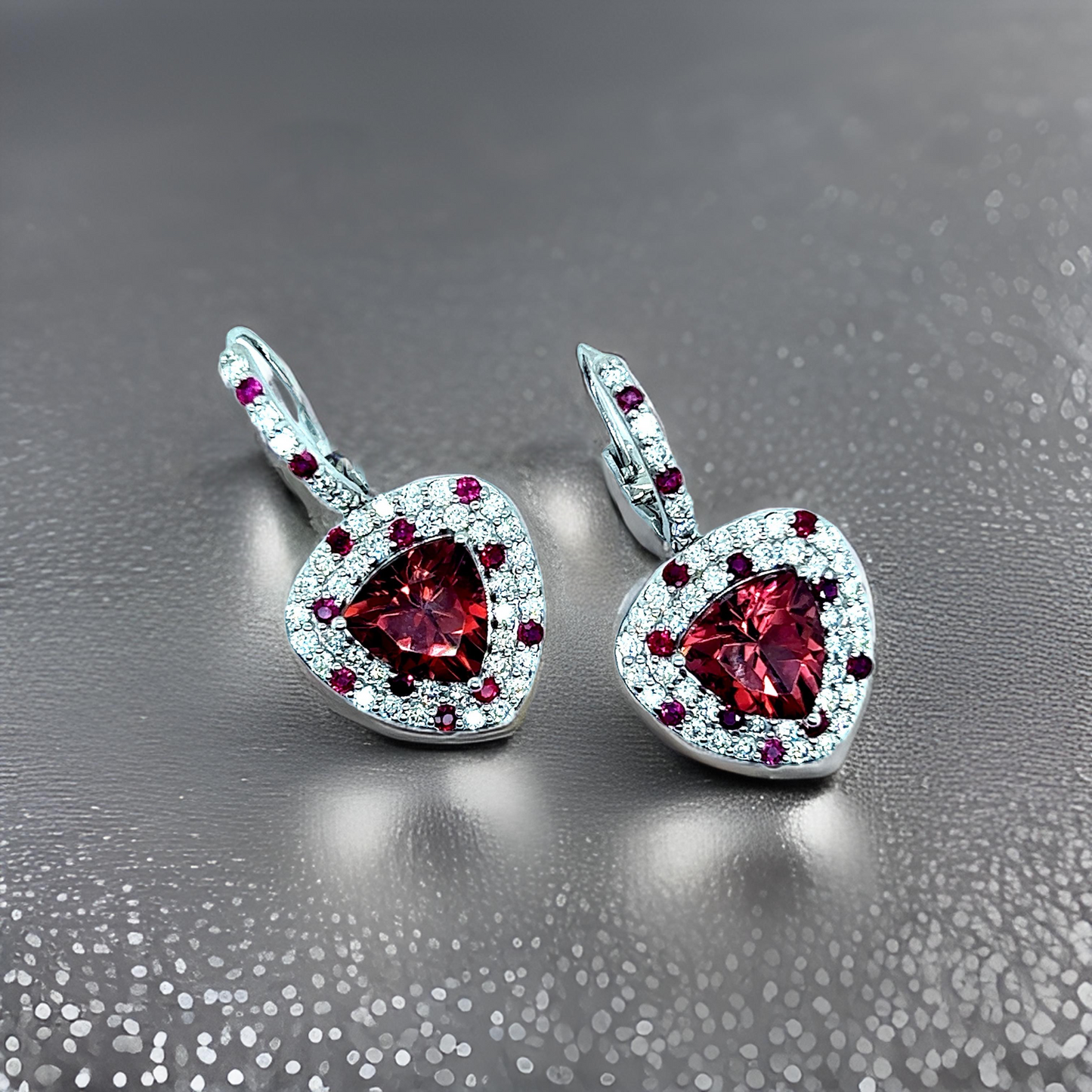 Natural Tourmaline Ruby Diamond Dangle Earrings 14k White Gold 10.53 TCW Certified $7,975 301437