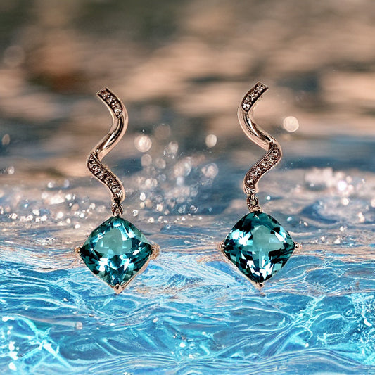 Natural Aquamarine Diamond Earrings 14k Gold 8.15 TCW Certified $4,950 111528 - Certified Fine Jewelry