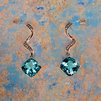Natural Aquamarine Diamond Earrings 14k Gold 8.15 TCW Certified $4,950 111528