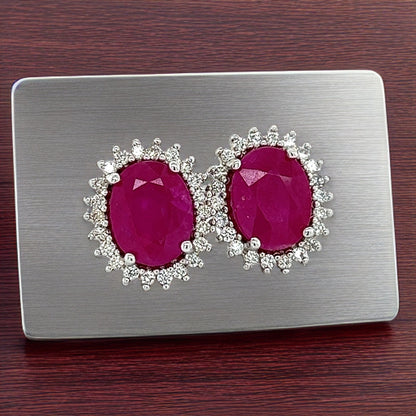 Natural Ruby Diamond Stud Earrings 14k W Gold 5.74 TCW Certified $5,175 211889
