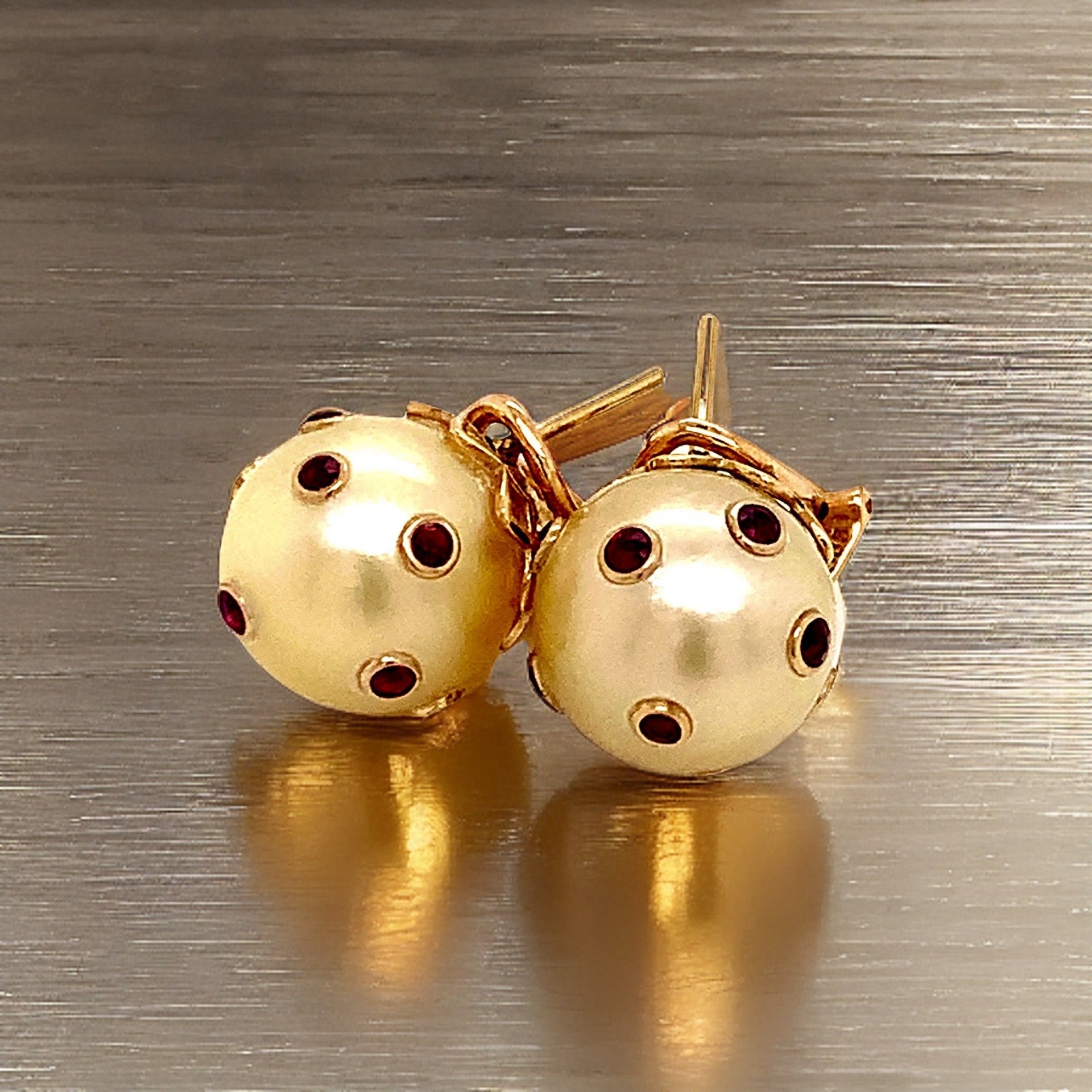 South Sea Pearl Ruby Earrings 14k Gold 0.27 CTW Certified 113513 - Certified Fine Jewelry
