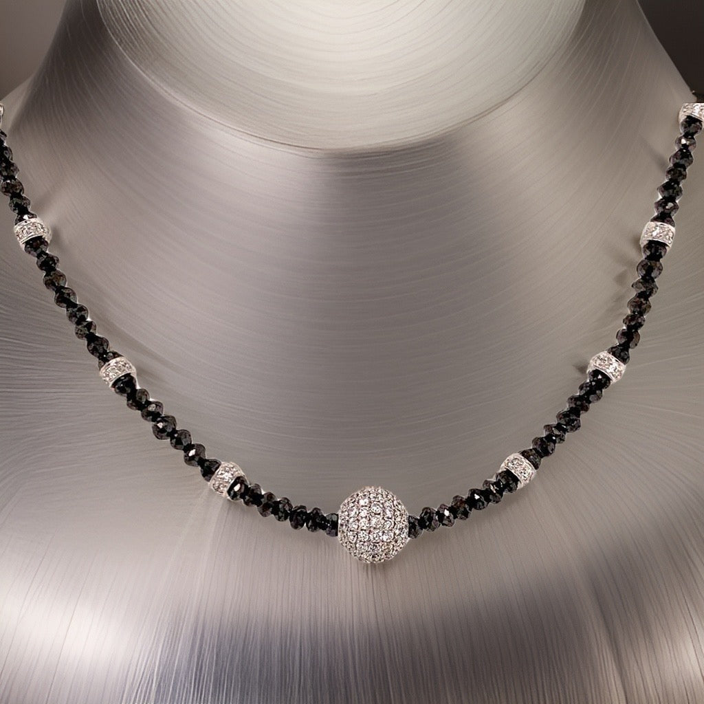 Diamond Black White Necklace 19 TCW 18k Gold 16 in Certified $5,950 920471