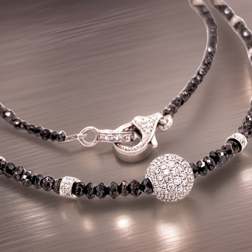 Diamond Black White Necklace 19 TCW 18k Gold 16 in Certified $5,950 920471 - Certified Fine Jewelry