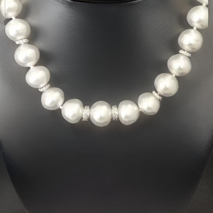 Diamond South Sea Pearl Necklace 14k Gold 13 mm 18.2" Certified $15,450 817025