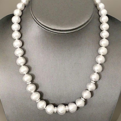 Diamond South Sea Pearl Necklace 14k Gold 13 mm 18.2" Certified $15,450 817025