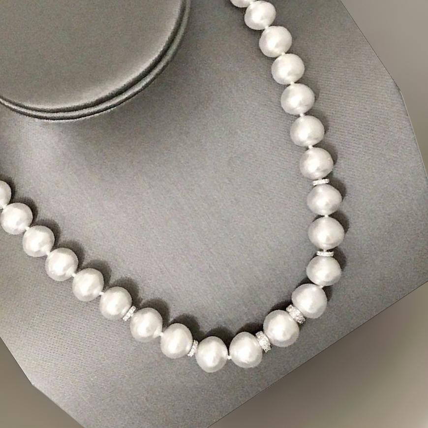 Diamond South Sea Pearl Necklace 14k Gold 13 mm 18.2" Certified $15,450 817025