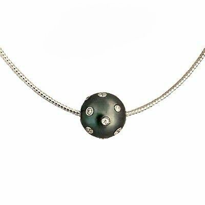 Diamond Tahitian South Sea Pearl Necklace 14k Gold Italy Certified $3950 920458