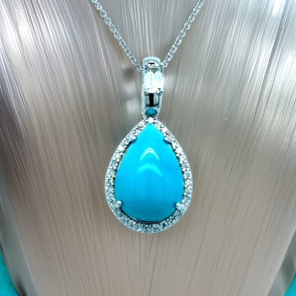 Natural Persian Turquoise Sapphire Diamond Pendant Necklace 18" 14k WG 8.44 TCW Certified $5,975 219119 - Certified Fine Jewelry