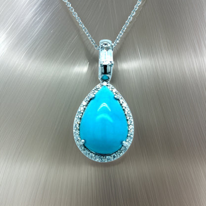 Natural Persian Turquoise Sapphire Diamond Pendant Necklace 18" 14k WG 8.44 TCW Certified $5,975 219119 - Certified Fine Jewelry