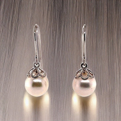 Akoya Pearl Earrings 14 KT Yellow Gold 9.16 mm Certified $1,390 017528 - Certified Fine Jewelry