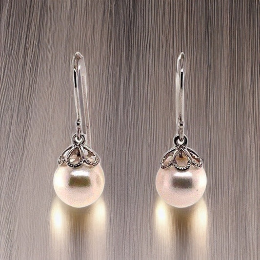 Akoya Pearl Earrings 14 KT Yellow Gold 9.16 mm Certified $1,390 017528
