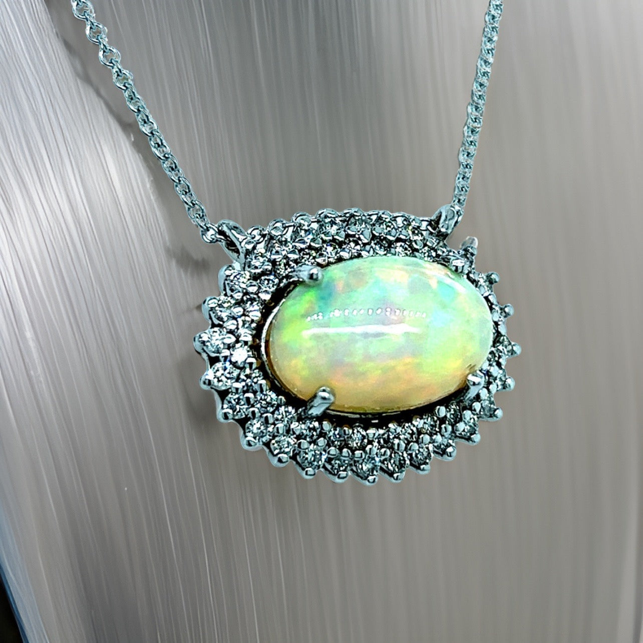 Natural Opal Diamond Pendant Necklace 18" 14k Gold 5.81 TCW Certified $5,950 301789 - Certified Fine Jewelry