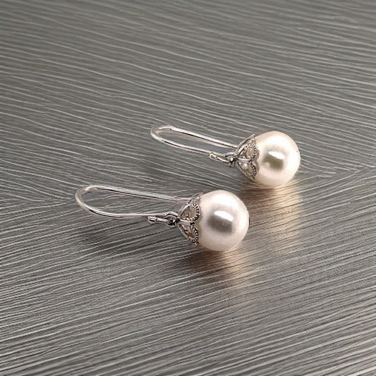 Akoya Pearl Earrings 14 KT Yellow Gold 9.16 mm Certified $1,390 017528 - Certified Fine Jewelry