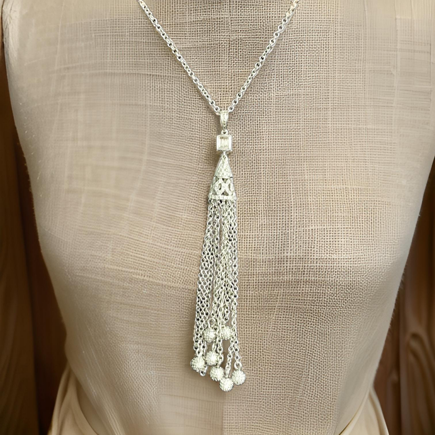 Diamond Necklace 18k Gold Tassel Pendant 19" Women Certified $3,000 820700