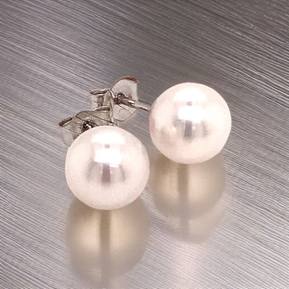 Akoya Pearl Stud Earrings 14k White Gold 6.48 mm Certified $499 015849