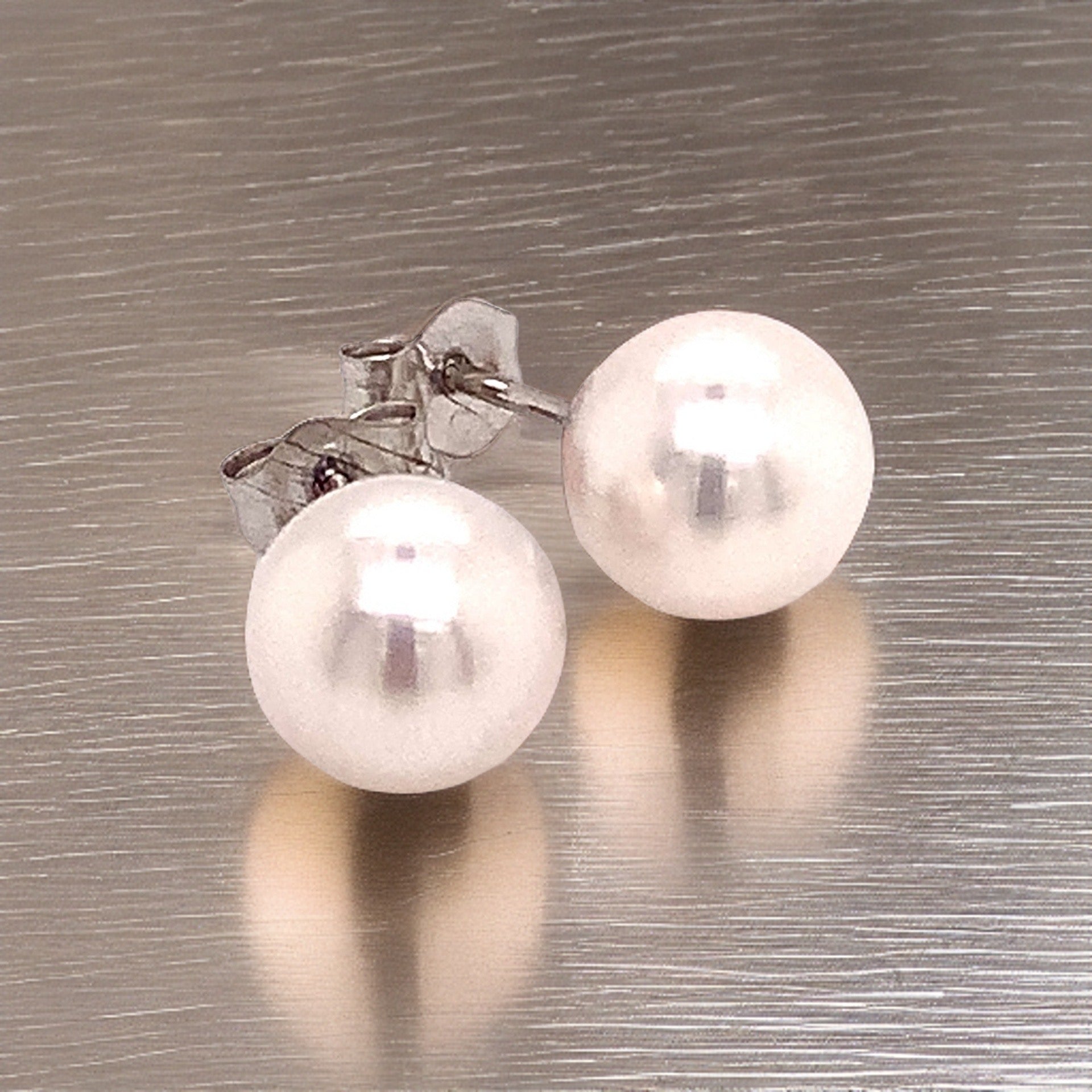 Akoya Pearl Stud Earrings 14k White Gold 6.95 mm Certified $599 015867 - Certified Fine Jewelry