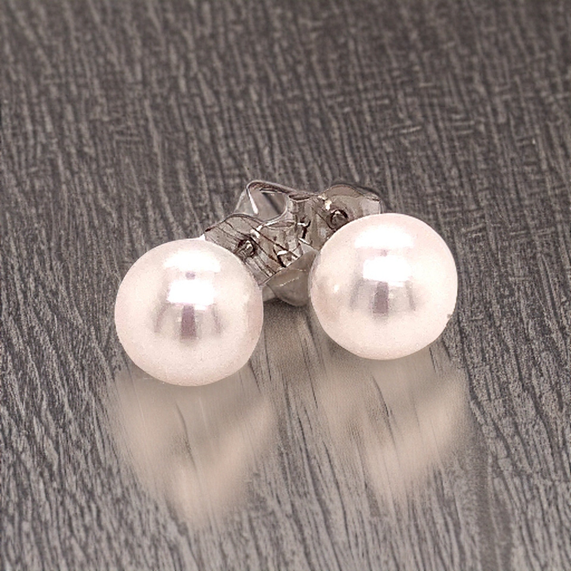 Akoya Pearl Earrings 14k White Gold 6.97 mm Certified $599 015868 - Certified Fine Jewelry