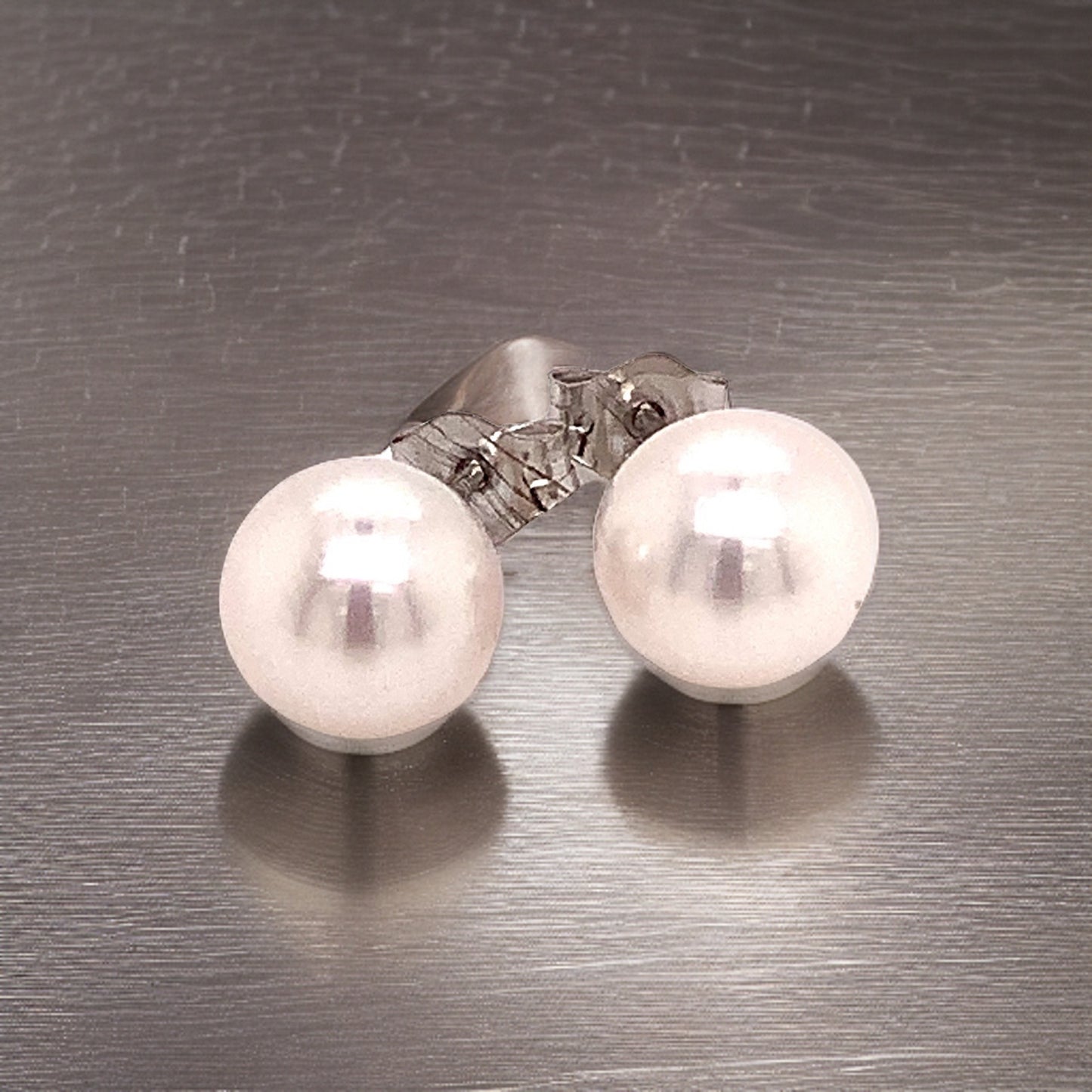 Akoya Pearl Stud Earrings 14k White Gold 6.95 mm Certified $599 015867