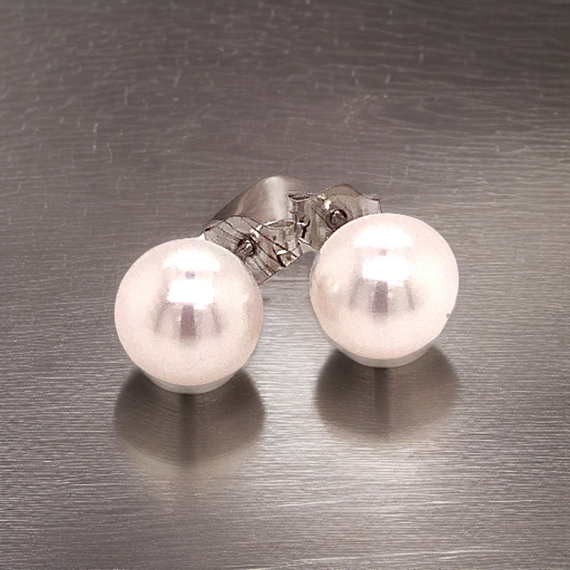 Akoya Pearl Stud Earrings 14k White Gold 6.95 mm Certified $599 015867 - Certified Fine Jewelry