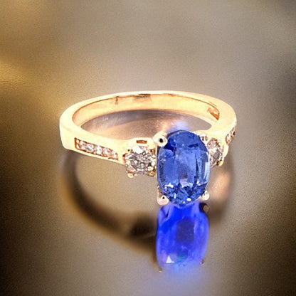Diamond Blue Sapphire Ring 14k Gold Women Certified $4,950 915310