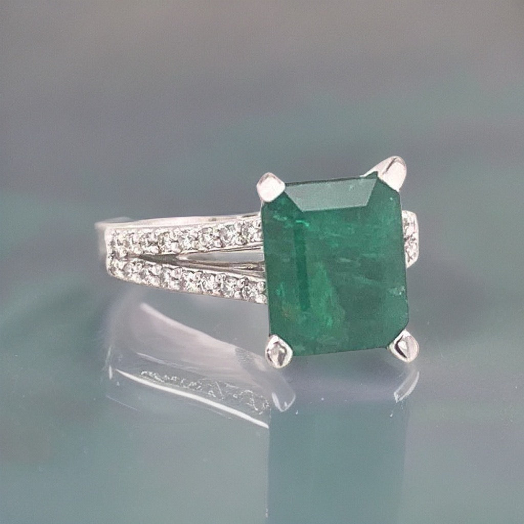 Diamond Emerald Platinum Ring 4.60 TCW Certified $7,950 920743 - Certified Fine Jewelry