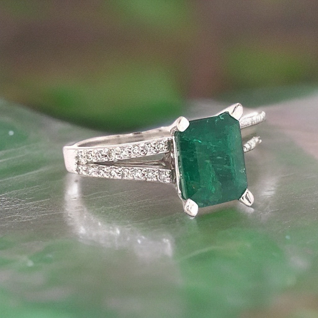 Diamond Emerald Platinum Ring 4.60 TCW Certified $7,950 920743 - Certified Fine Jewelry