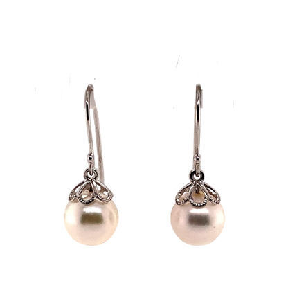 Akoya Pearl Earrings 14 KT White Gold 8.92 mm Certified $990 017529 - Certified Fine Jewelry