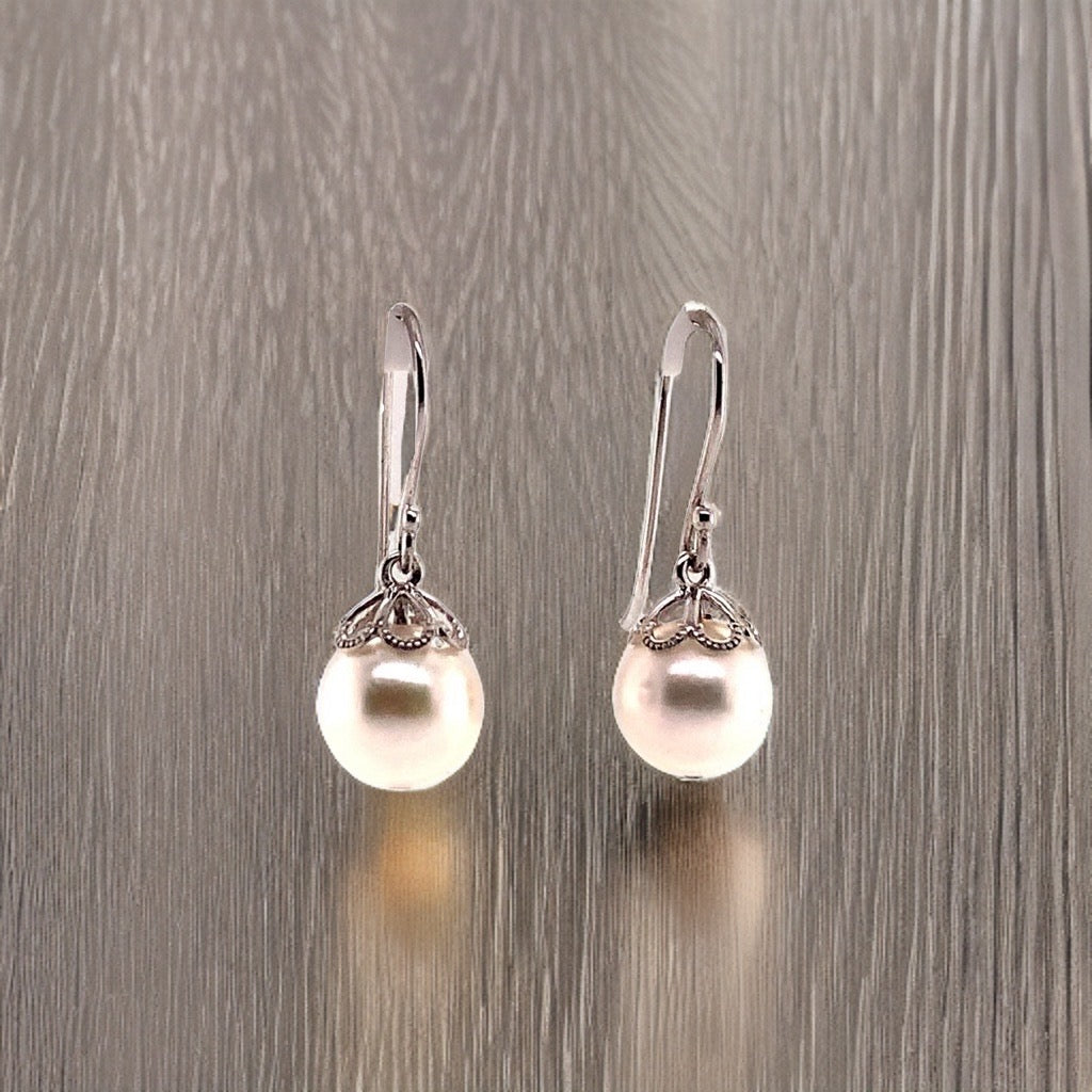 Akoya Pearl Earrings 14 KT White Gold 8.92 mm Certified $990 017529 - Certified Fine Jewelry