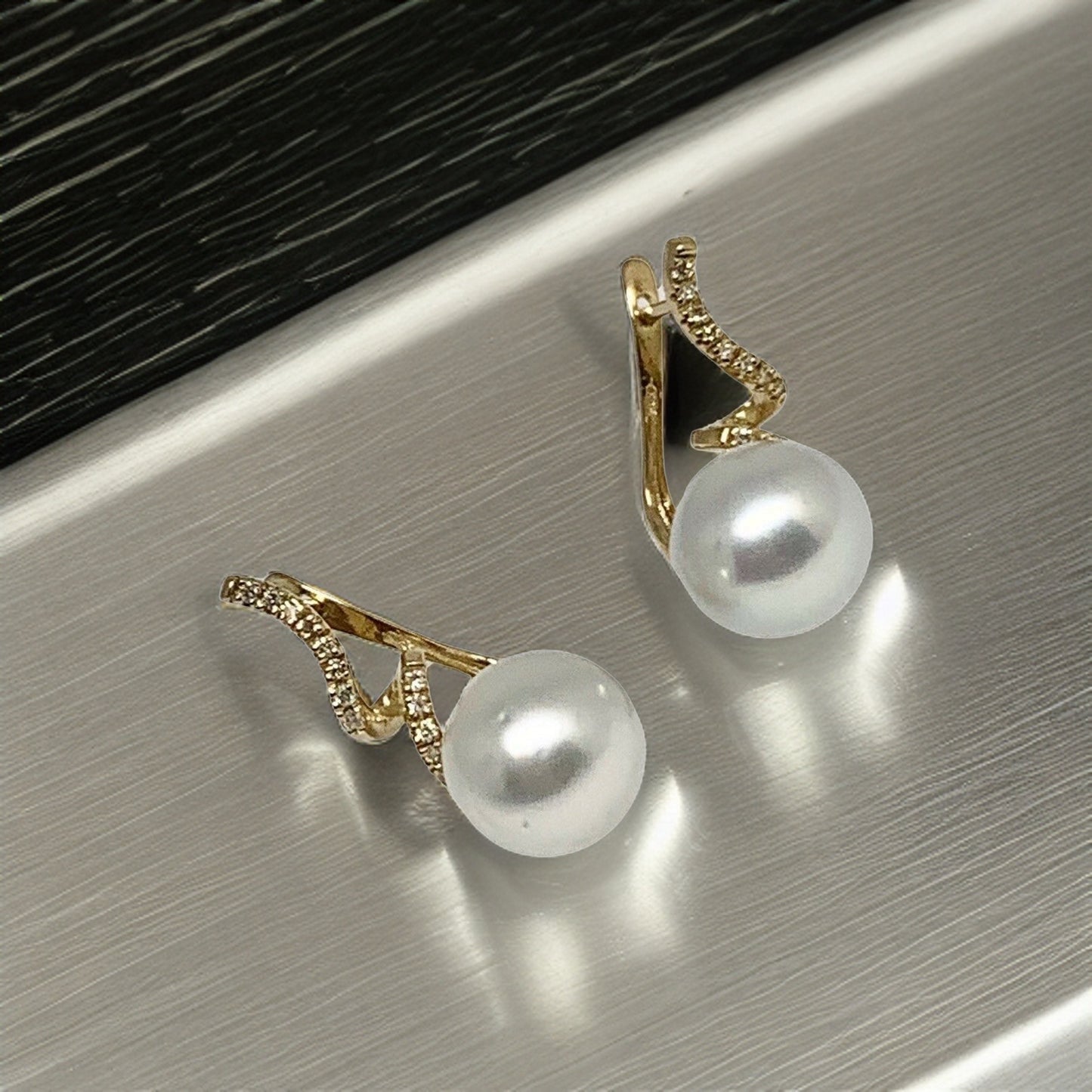 Diamond South Sea Pearl Earrings 14k Gold 11 mm Certified $2,950 910809