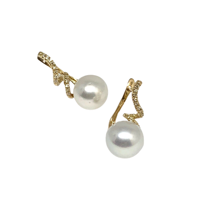 Diamond South Sea Pearl Earrings 14k Gold 11 mm Certified $2,950 910809 - Certified Fine Jewelry
