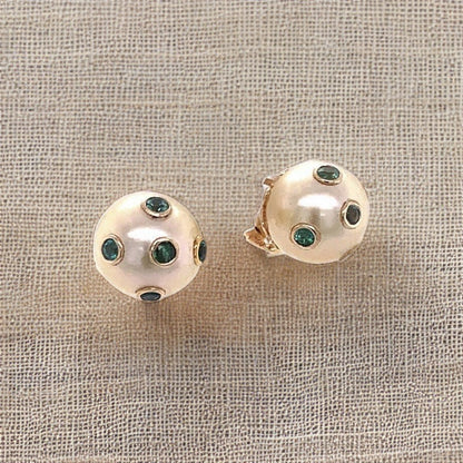 South Sea Pearl Emerald Earrings 18k Gold Certified $5,950 011911 - Certified Fine Jewelry
