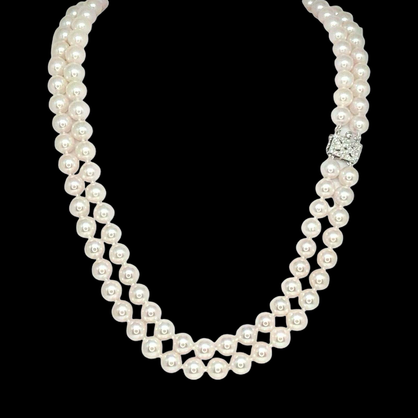 Diamond Akoya Pearl Necklace 8 mm 14k Gold 18 3/4" 2-Strand Certified $9,750 010928